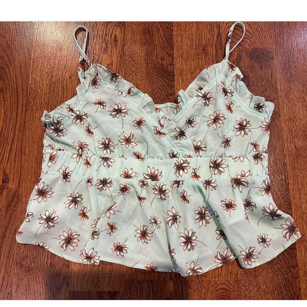 Vero Moda Floral Frill Crop Tank Top Women’s Large Y2K Summer Chic Singlet